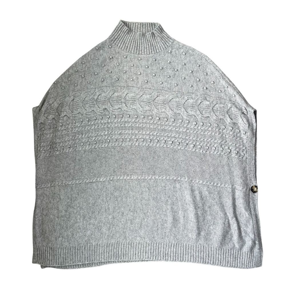 Talbots Sleeveless Poncho Sweater Mock Neck Cable Knit Preppy Minimalist Small